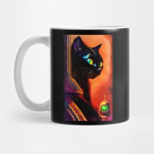 Curious black cat with big yellow eyes Mug